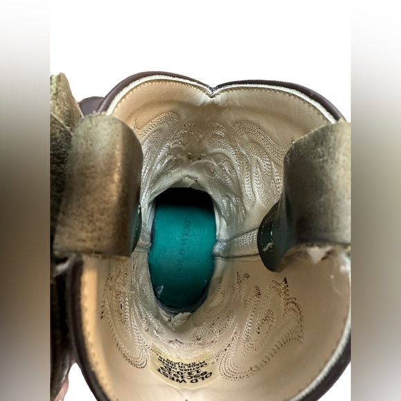 Old West Boys Brown Cowboy Boots 13.5 - Picture 8 of 12